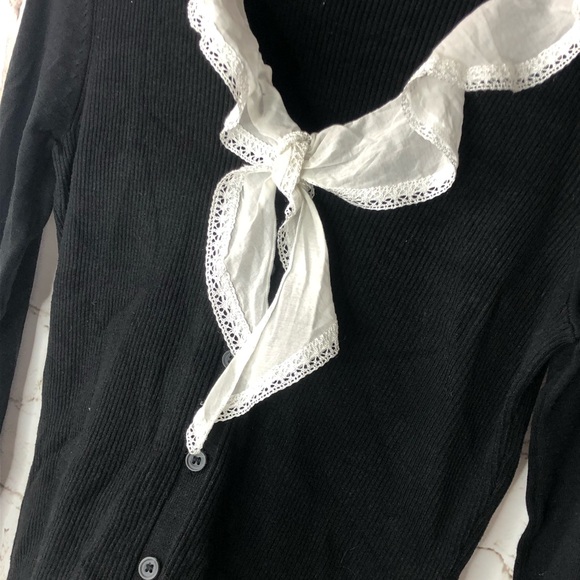 Vintage Tops Vintage Victorian Style Black Sweater White Trim